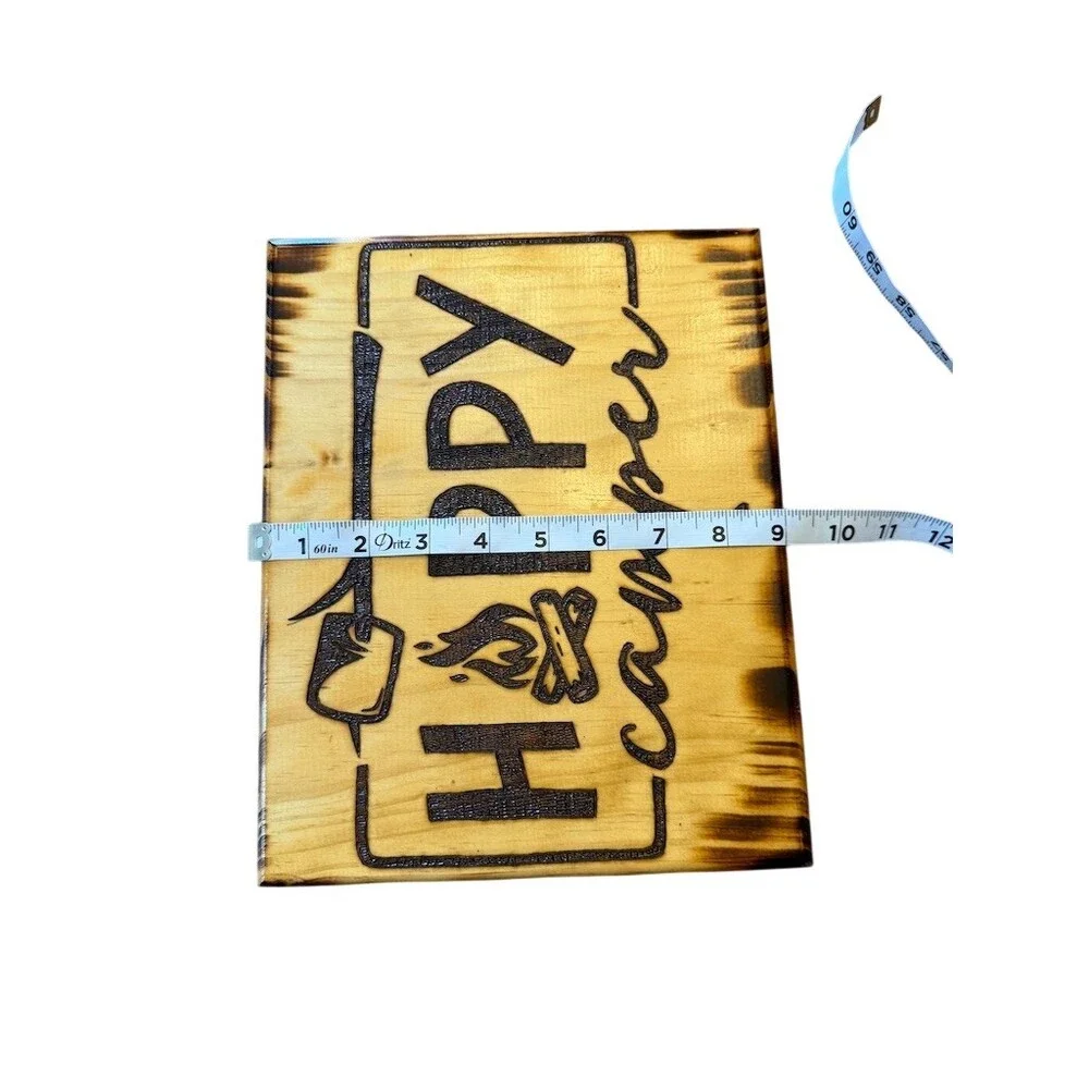 Unbranded Happy Camper Sign Woodburned Plaque Camping Wall Decor